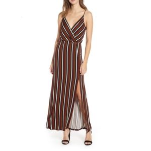 All in Favor Surplice Neck Striped Maxi Dress